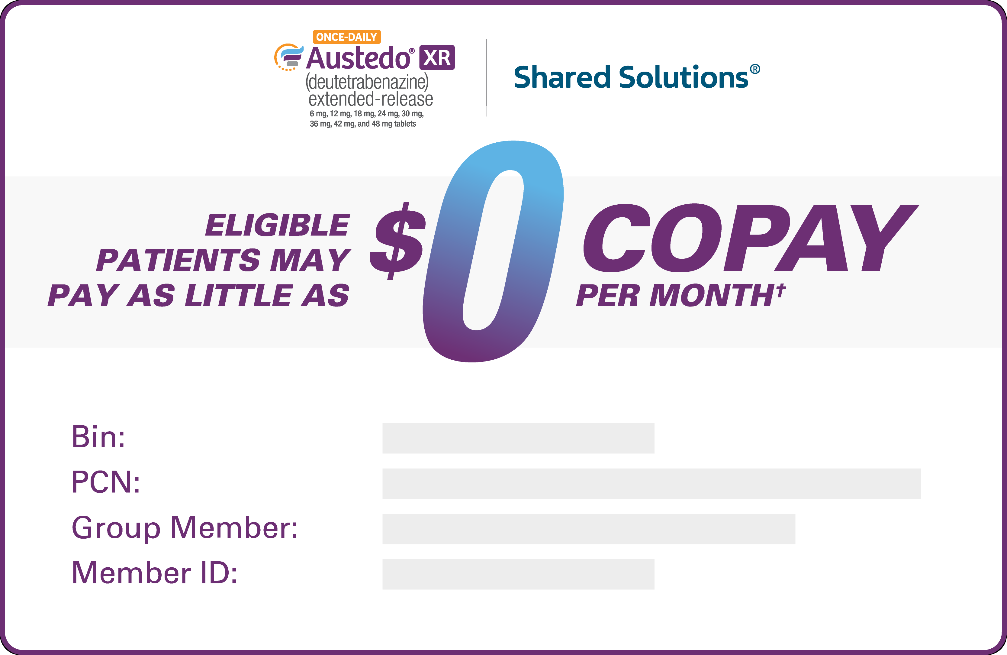 30 days free trial voucher for new patients card and $0 copay per month card.